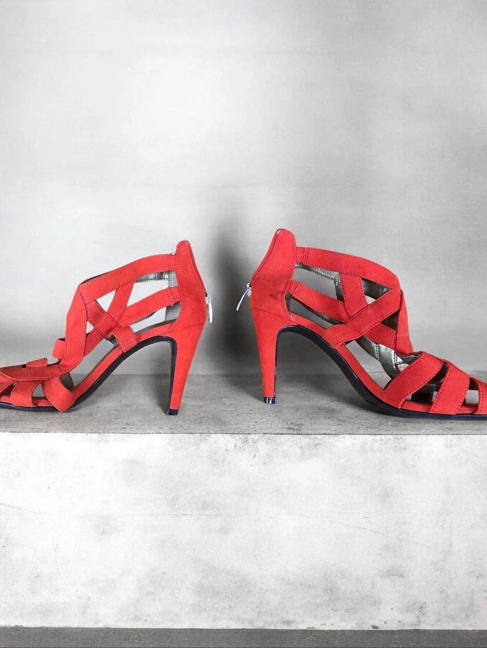 Kelly & Katie Vibrant Red Suede Cutout Heels